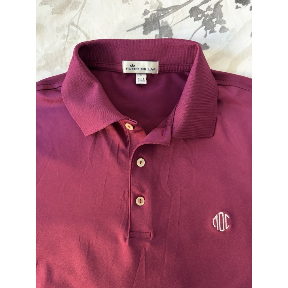 Peter Millar Summer Comfort Burgundy Golf Polo Shirt Pearl Button MOC Logo Med